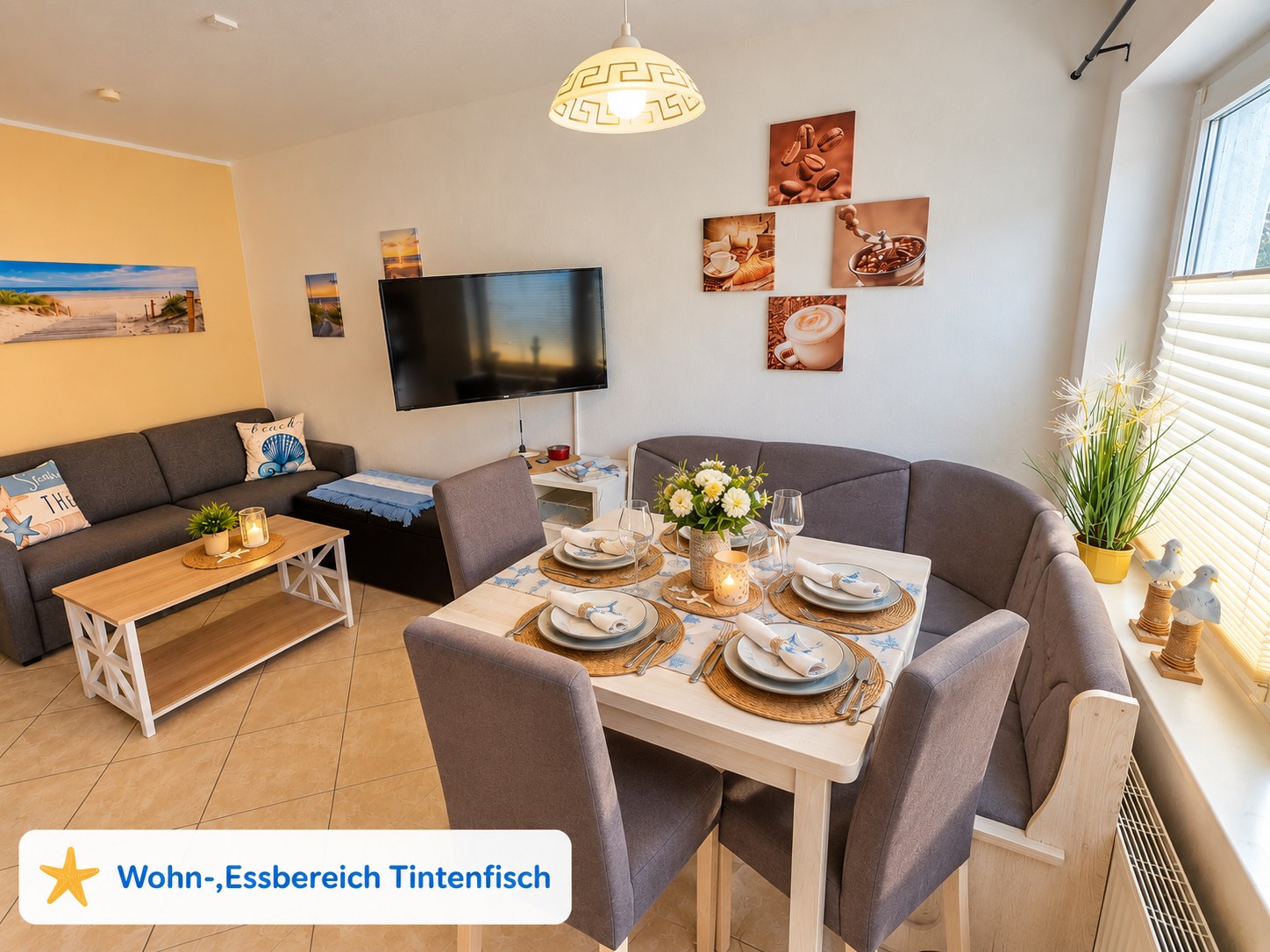 Wohnbereich · Ferienwohnung Tintenfisch